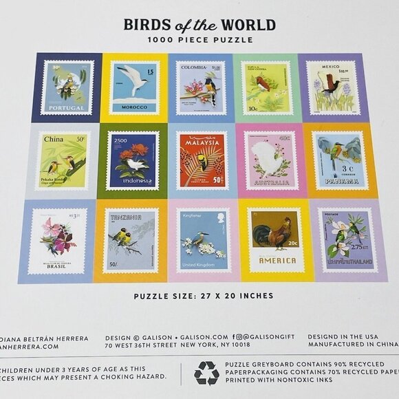 Galison Puzzle Birds Of World 1000 Pcs Stamp Collage Watcher Collector Worldwide - Picture 4 of 9